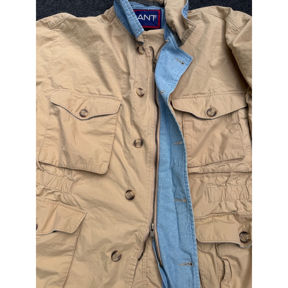 Vintage Gant Field Jacket Mens Large Tan Beige 100% Cotton Safari Utility Coat - Picture 4 of 10